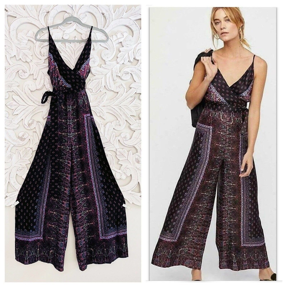 Free People Black and Purple Jumpsuit